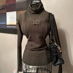 Active Basic Dark Olive Turtleneck Sweater